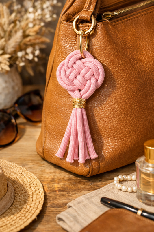 Bijou macramé fait main – Accessoire raffiné pour sac ou porte‑clés