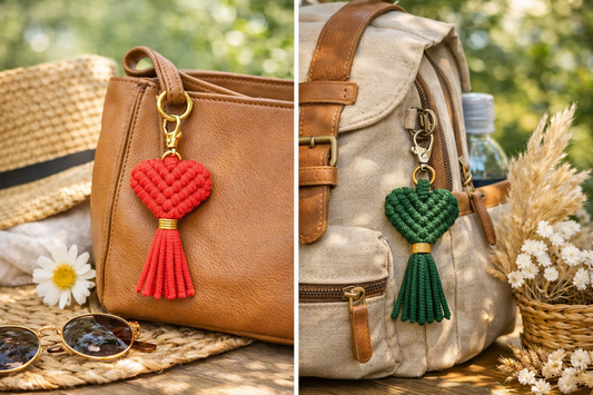 Bijou de sac macramé cœur – Fait main avec amour