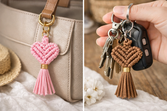 Bijou de sac macramé cœur – Fait main avec amour