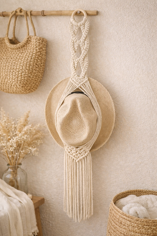 Porte chapeau en macramé fait main